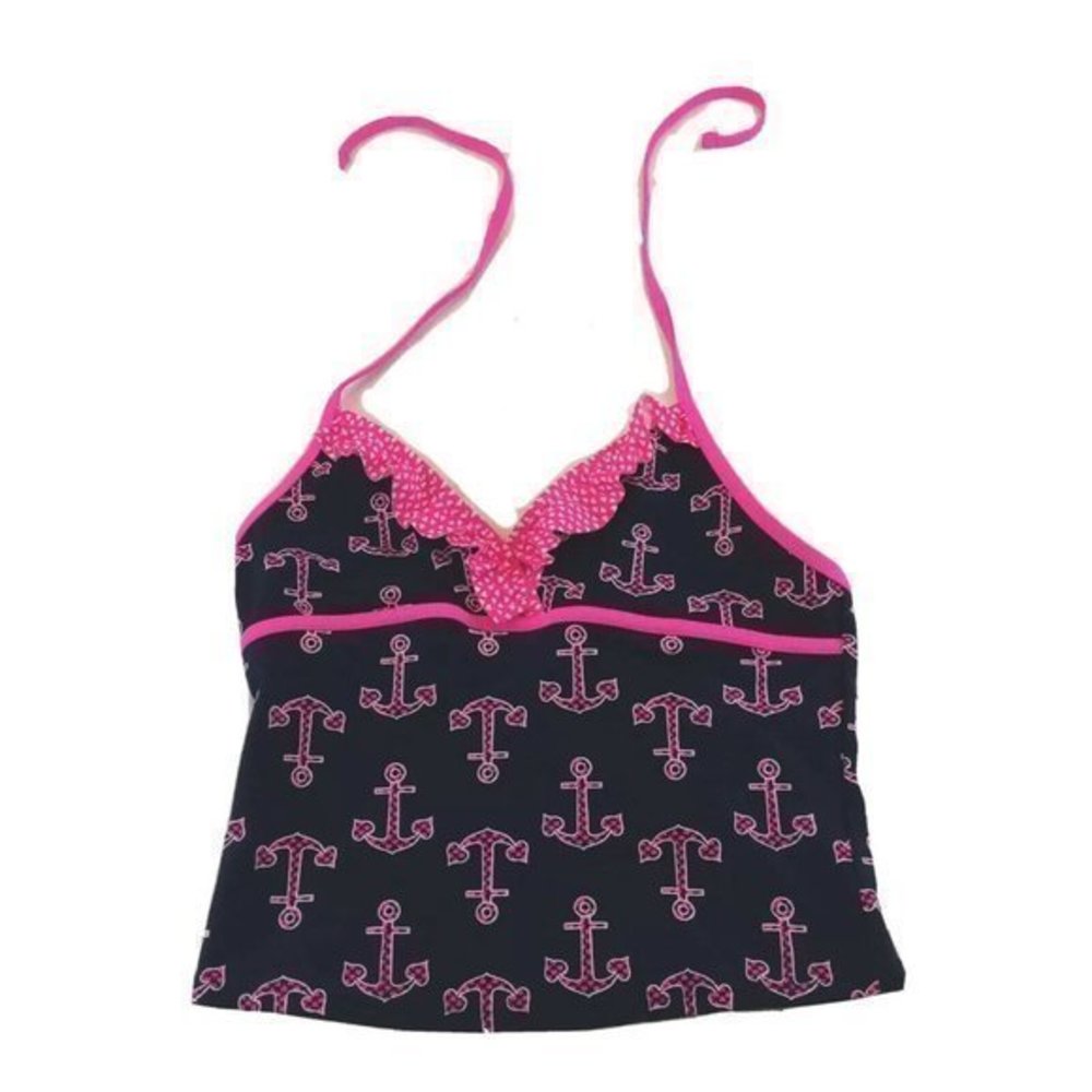 Xhilaration Bikini Top Size Large Childrens Tankini 10/12 Pink Black Swim Suit